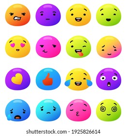 Funny Colored Emotions. Purple Amazement Red Anger With Blue Indifference And Orange Interest Green Disgust And Yellow Confession Vector Love.