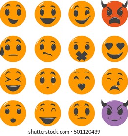 Funny colored faces with different emotions. collection. Yellow red and blue cartoon faces for chat or forum use. Vector illustration.