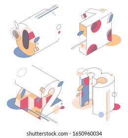 Funny colored isometric numbers sequence from zero to one two three. Isolated on white background 3d digits collection