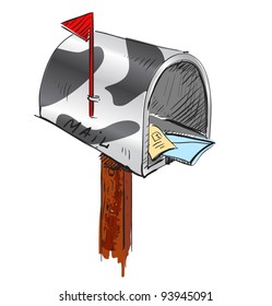 Funny colored mailbox cartoon icon. Sketch fast pencil hand drawing illustration in funny doodle style