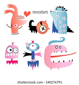 funny colored monsters on a white background