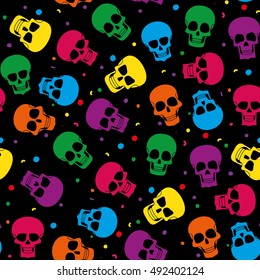 Funny colored skull seamless pattern, dulce muerte, vector illustration