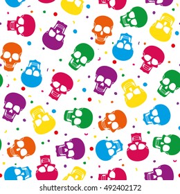 Funny colored skull seamless pattern, dulce muerte, vector illustration