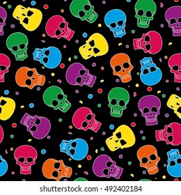 Funny colored skull seamless pattern, dulce muerte, vector illustration