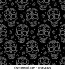 Funny colored skull seamless pattern, dulce muerte, vector illustration