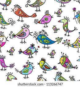 Funny colorful birds, seamless pattern for your design