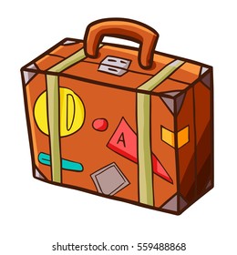 Funny and colorful brown suitcase for travel - vector.