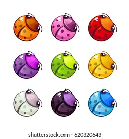 Funny colorful bugs set. Ladybug vector icons on white background.