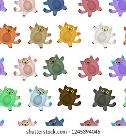 Funny colorful cartoon balloon cat with cute face. Pattern. Vector Illustration. Isolated on a white background
