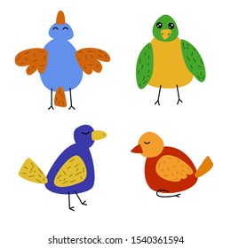 funny colorful cartoon birds. vector image isolated on white background