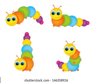 funny colorful caterpillar in various poses