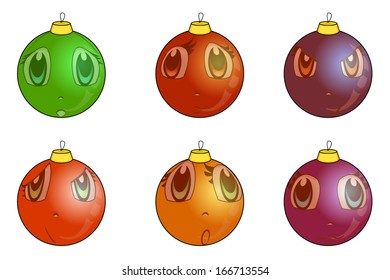 Funny colorful Christmas ball set with faces