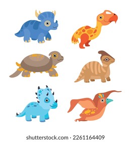 Funny Colorful Dinosaur as Cute Prehistoric Creature and Comic Jurassic Predator Vector Set