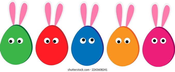 divertidos huevos coloridos de Pascua con orejas y ojos conejitas