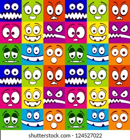Funny colorful emotions seamless pattern.