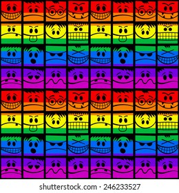 Funny colorful emotions seamless pattern.