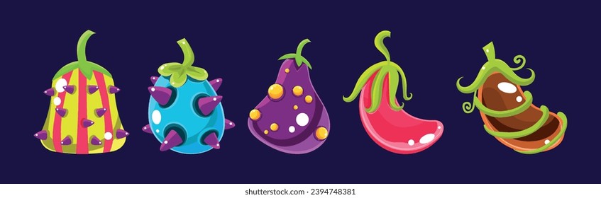 Funny Colorful Fantasy Bright Fruits Vector Set
