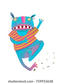 Funny Colorful Freaking Teasing Monster. Hilarious cartoon playful monster for kids running. Vector illustration.