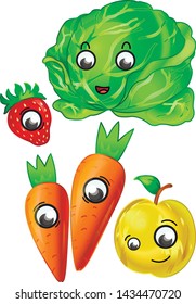 funny colorful fruit and vegetables with big eyes