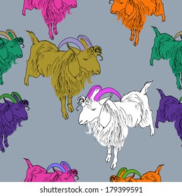 Funny colorful goats. Seamless pattern.