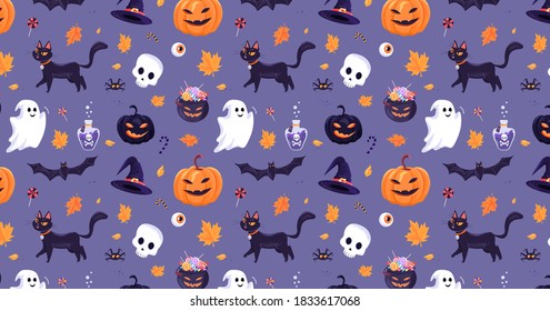 Funny colorful  halloween pattern vector illustration 