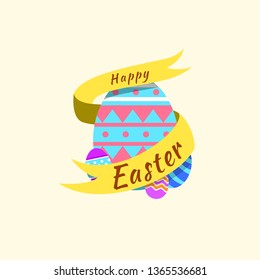 Funny and Colorful Happy Easter greeting card with illustration of eggs, banner, flag and text. can use for easter day banner