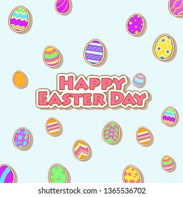 Funny and Colorful Happy Easter greeting card with illustration of eggs and text. can use for party and easter day.