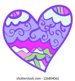 Funny colorful heart with curls. Vector illustration for your lovely design. Purple wallpaper for valentines day.