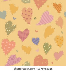 Funny colorful hearts Seamless vector pattern
