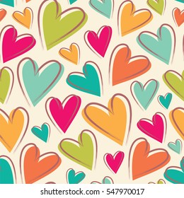 Funny colorful hearts. Seamless vector pattern.