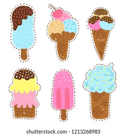 Funny colorful ice creams vector set