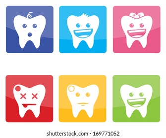 Funny Colorful  Icons Of Teeth For Pediatric Dentistry