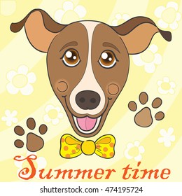 Funny colorful illustration with cartoon dog in summer