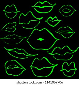 Funny colorful lips kiss pattern, lips texture background, kiss hand drawn, bright wallpaper, print cover, sketch style, art lips. Vector illustration.