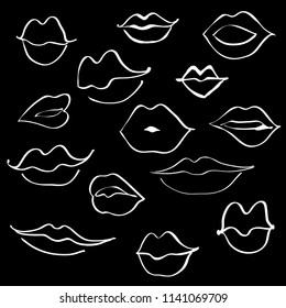 Funny colorful lips kiss pattern, lips texture background, kiss hand drawn, bright wallpaper, print cover, sketch style, art lips. Vector illustration.