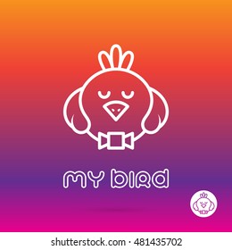Funny colorful little bird logo template. For children's educational clubs, toy stores and nurseries. Creative symbol for company identity, advertising, poster, leaflet, banner, web and flyer.