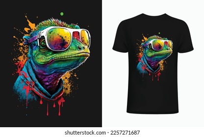 Funny colorful lizard with sunglasses, graffiti artwork style. Printable design for t-shirts, mugs, cases, etc.