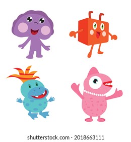 Funny colorful monster vector cartoon illustration on white background.