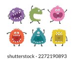 Funny colorful monsters with big open mouth.