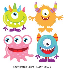 Funny colorful monsters vector cartoon illustration