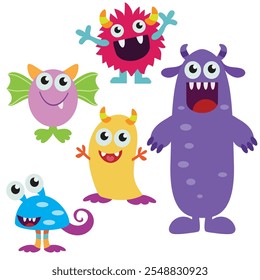 Funny colorful monsters vector cartoon illustration