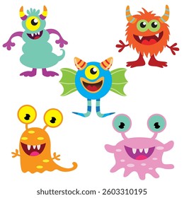 Funny colorful monsters vector cartoon illustration