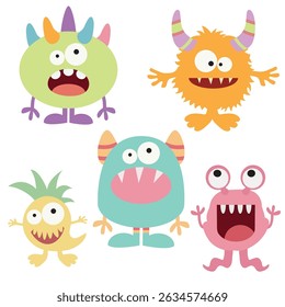 Funny colorful monsters vector cartoon illustration