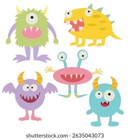 Funny colorful monsters vector cartoon illustration