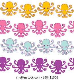 Funny colorful octopus. Children's pattern. Seamless pattern background for textile or book covers, construction, wallpaper, print, gift wrapping and scrapbooking.