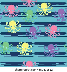 Funny colorful octopus. Children's pattern. Seamless pattern background for textile or book covers, construction, wallpaper, print, gift wrapping and scrapbooking.