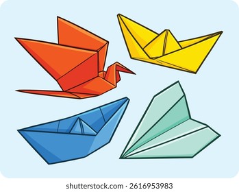 Funny colorful origami cartoon illustration set