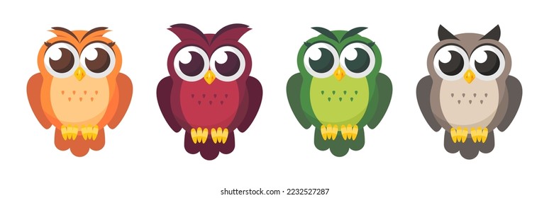 Funny and colorful owls collections, set vector design