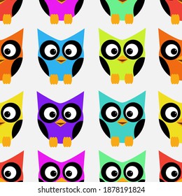 
funny colorful owls, pattern, background