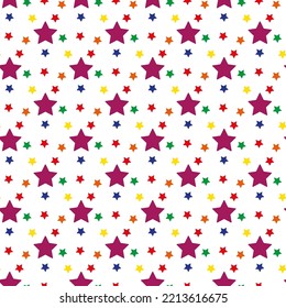 Funny colorful pattern with bright stars. Use for fabric, kids posters, banners. Vector